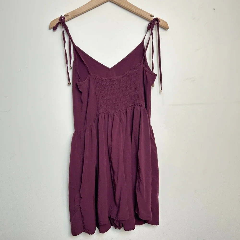 Kate Spade Dive Right In Smocked Tie Shoulder Romper Burgundy Medium‎